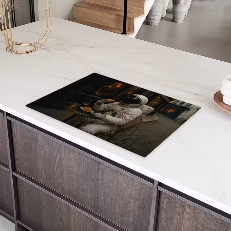 Café - Croissant - Koffie - Astronaut Inductie beschermer vinyl 3mm klein -sfeer8