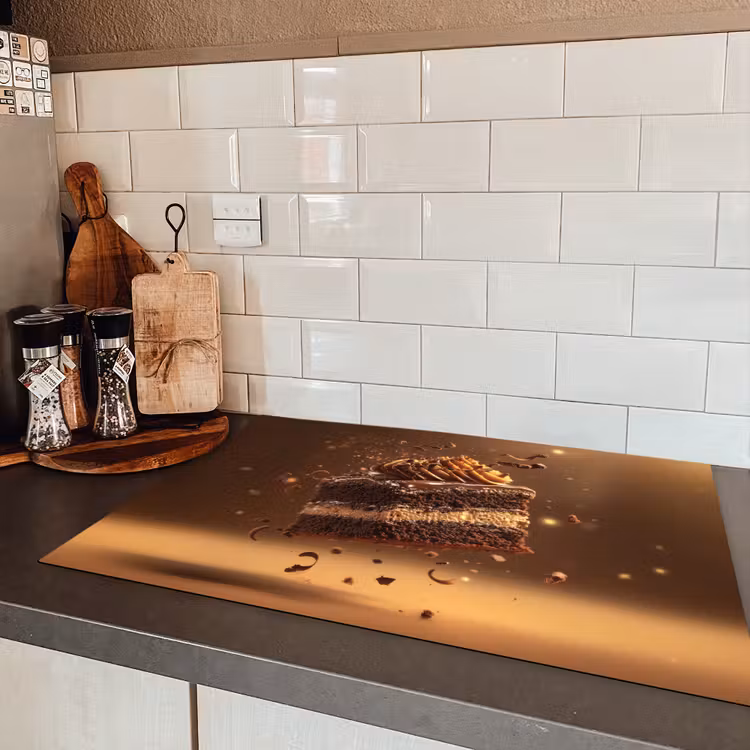 Taart - Chocolade - Eten - Brownie Inductie beschermer vinyl 3mm klein -sfeer3