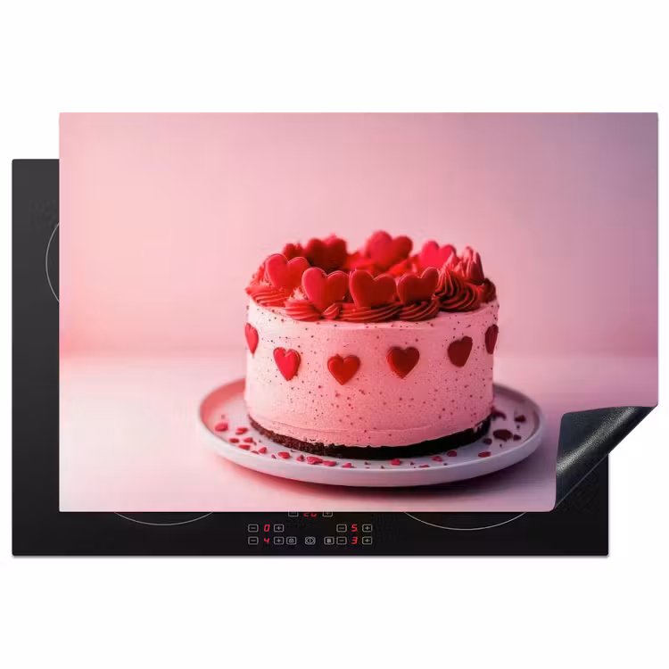 Taart - Hart - Roze Inductie beschermer vinyl 3mm klein -3d