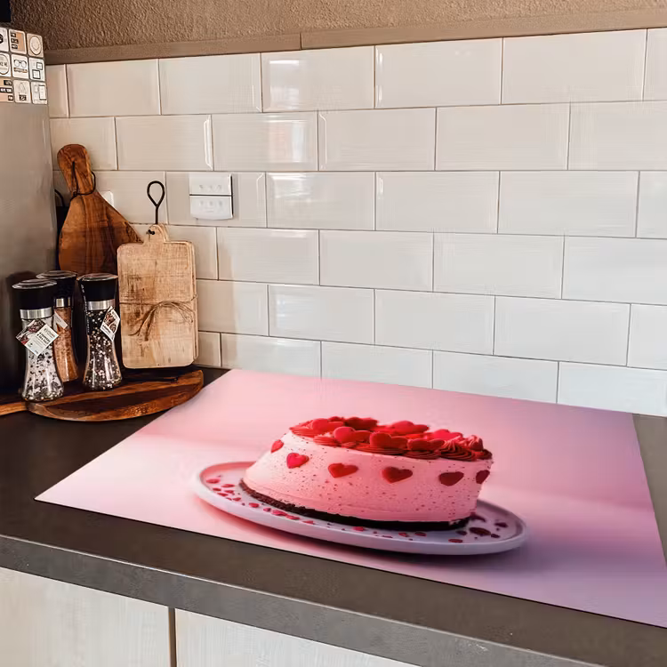 Taart - Hart - Roze Inductie beschermer vinyl 3mm klein -sfeer3