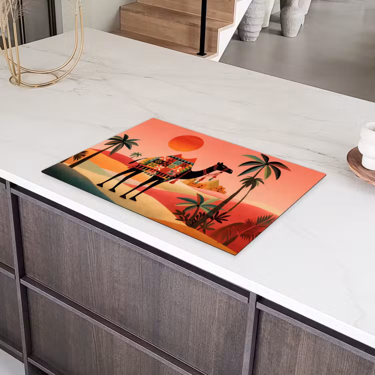 Kameel - Gekleurd tapijt - Duinen - Rode zon Inductie beschermer vinyl 3mm klein -sfeer8