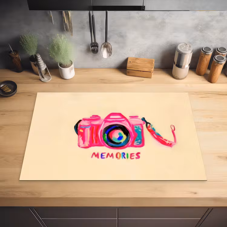 Camera - Memories - Roze - Geschilderd Inductie beschermer vinyl 3mm klein -sfeer5
