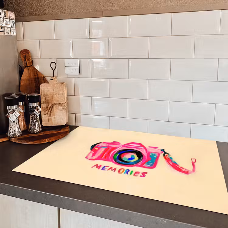 Camera - Memories - Roze - Geschilderd Inductie beschermer vinyl 3mm klein -sfeer3