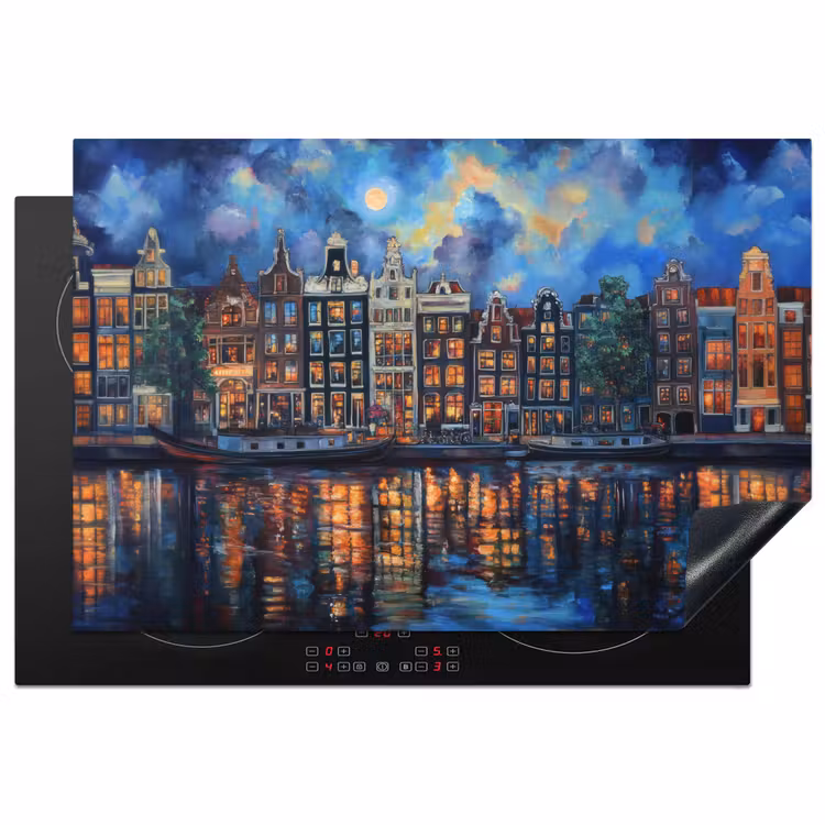 Grachten Amsterdam - Huizen - Stad - Kleurrijk Inductie beschermer vinyl 3mm klein -3d
