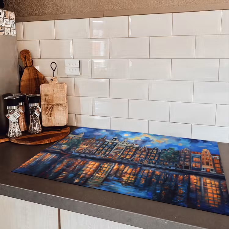 Grachten Amsterdam - Huizen - Stad - Kleurrijk Inductie beschermer vinyl 3mm klein -sfeer3
