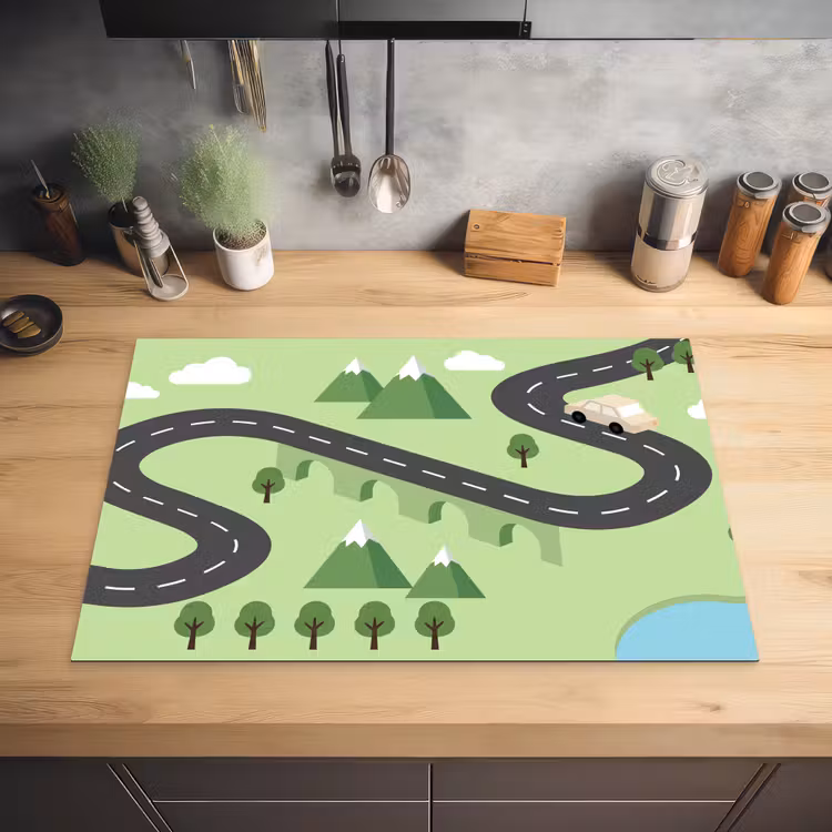 Auto - Bergweg - Natuur - Illustratie Inductie beschermer vinyl 3mm klein -sfeer5