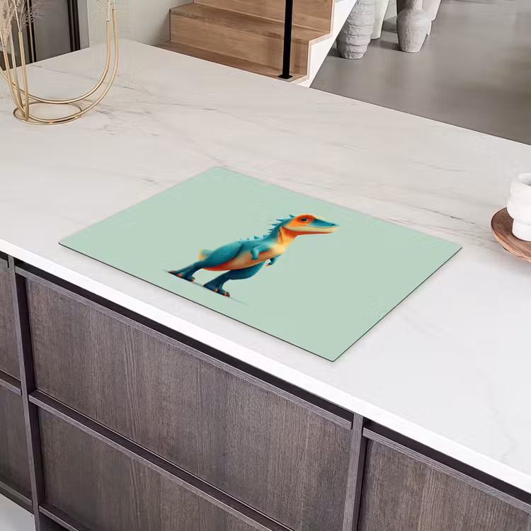 Cartoon - Dino - Oranje - Stekels Inductie beschermer vinyl 3mm klein -sfeer8