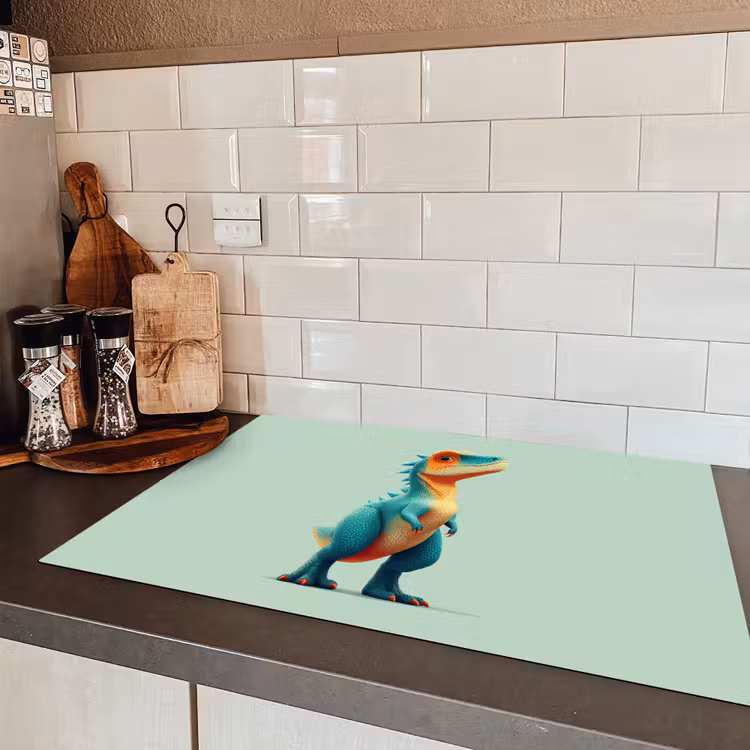 Cartoon - Dino - Oranje - Stekels Inductie beschermer vinyl 3mm klein -sfeer3