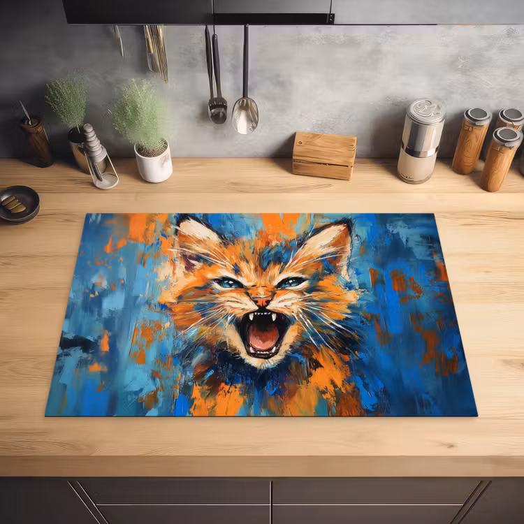 Kat - Kleurrijk - Oranje - Blauw Inductie beschermer vinyl 3mm klein -sfeer5