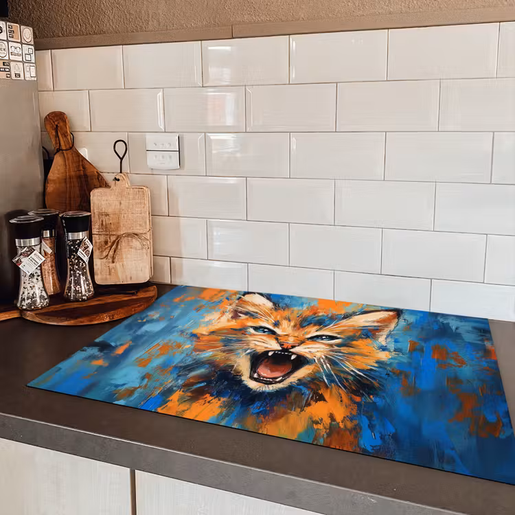 Kat - Kleurrijk - Oranje - Blauw Inductie beschermer vinyl 3mm klein -sfeer3