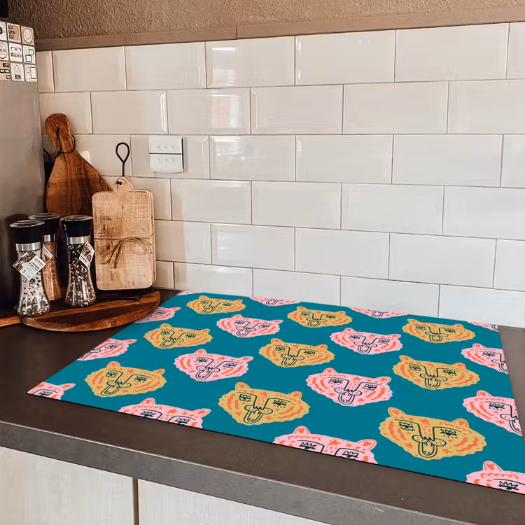 Kattengezichten - Sterren - Turquoise Inductie beschermer vinyl 3mm klein 276 -sfeer3