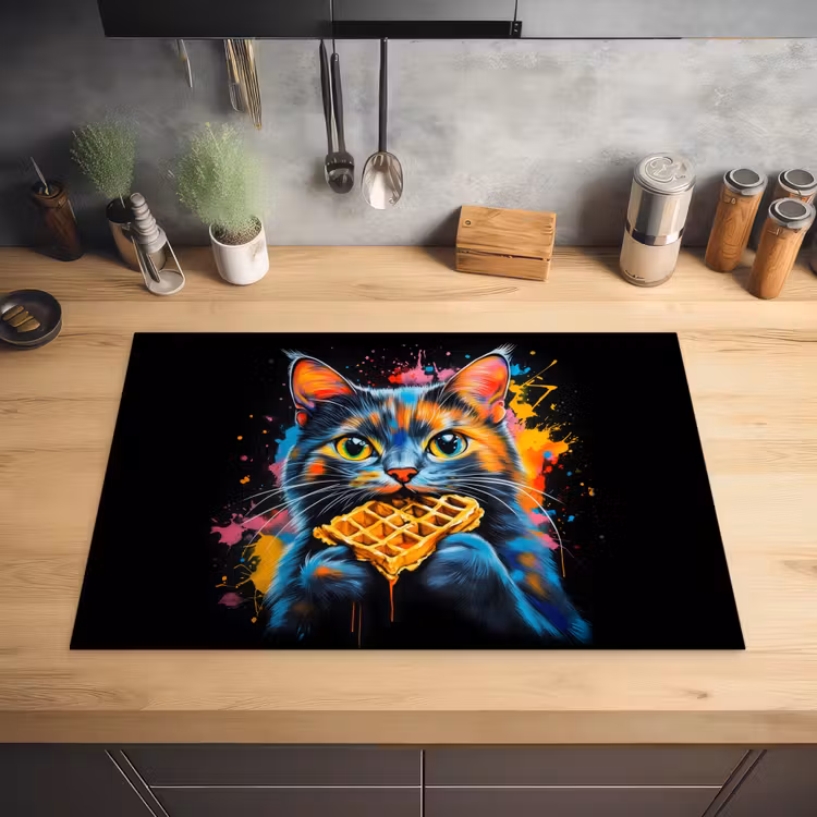 Kat - Graffiti - Kleurrijk - Wafel - Eten Inductie beschermer vinyl 3mm klein -sfeer5