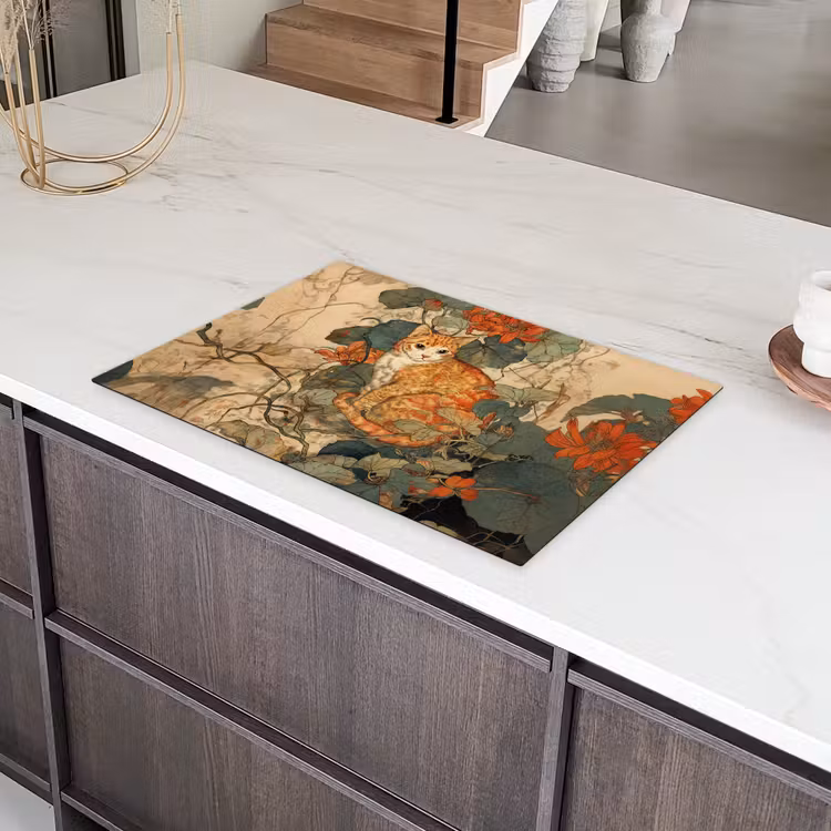 Kat - Sierlijk - Bloemen Inductie beschermer vinyl 3mm klein -sfeer8
