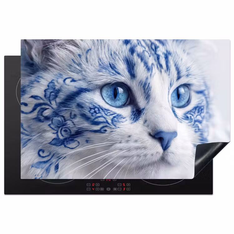 Kat - Patroon - Blauw Inductie beschermer vinyl 3mm klein -3d