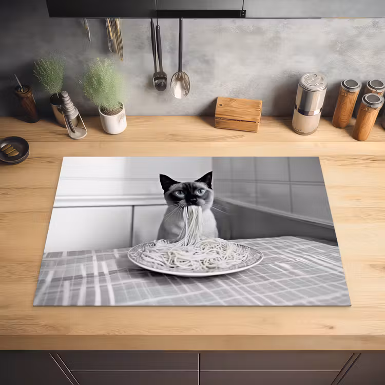 Kat - Siamees - Zwart Wit - Schattig - Dieren Inductie beschermer vinyl 3mm klein -sfeer5