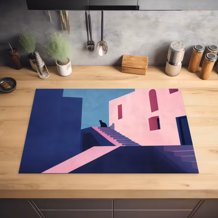 Kat - Trap - Gebouwen - Schaduwcontrasten Inductie beschermer vinyl 3mm klein -sfeer5