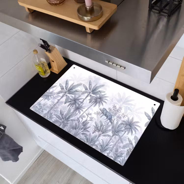 Kat - Tropisch bos - Modern - Grijs Inductie beschemer met haakjes klein -sfeer1