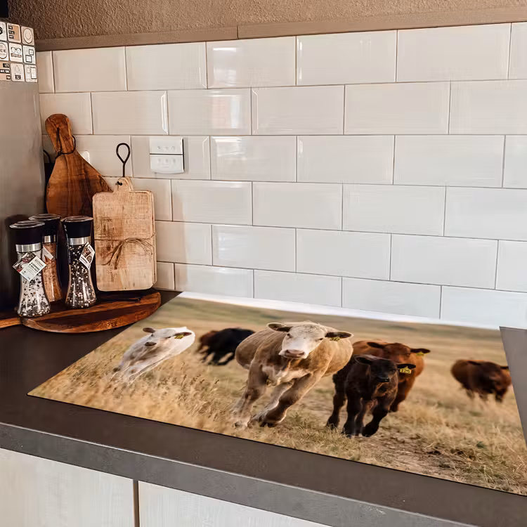 Runderen - Kudde - Landschap - Weide - Rustig Inductie beschermer vinyl 3mm klein -sfeer3