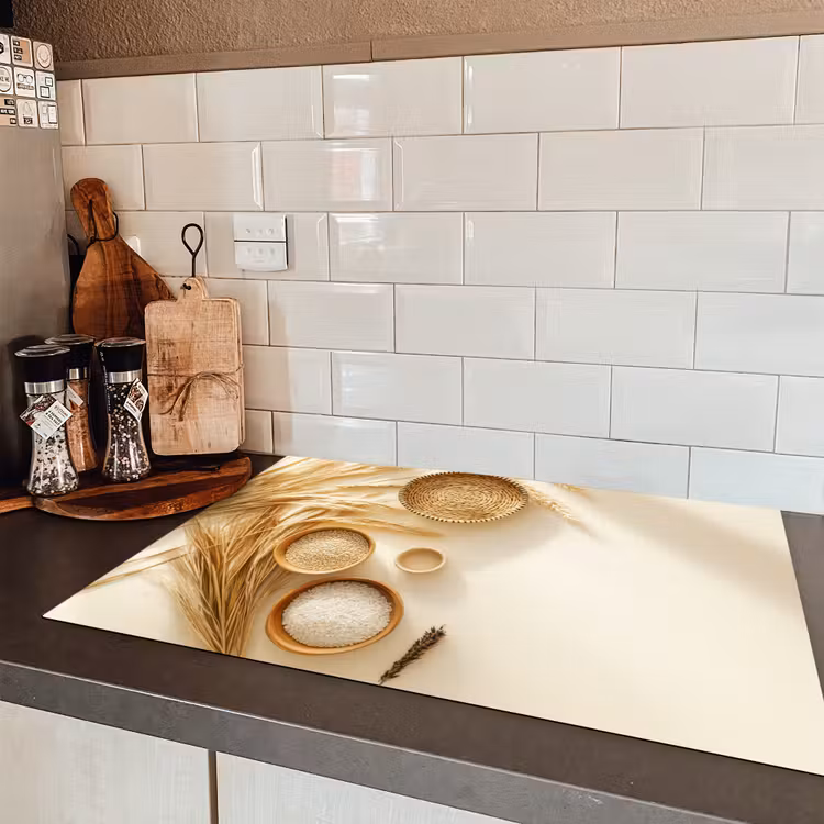 Granen - Hout - Kom - Beige Inductie beschermer vinyl 3mm klein -sfeer3