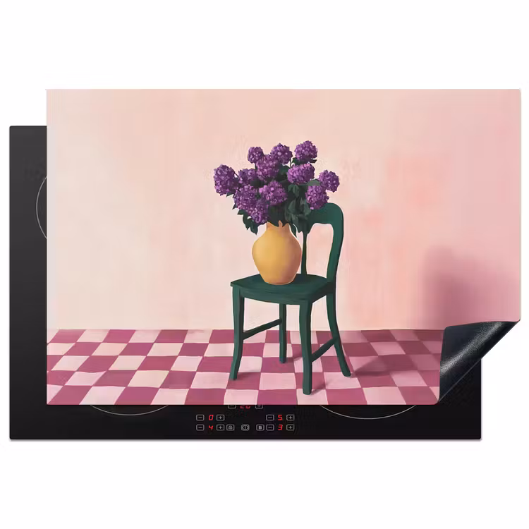 Stoel - Vaas - Bloemen - Geblokt Inductie beschermer vinyl 3mm klein -3d