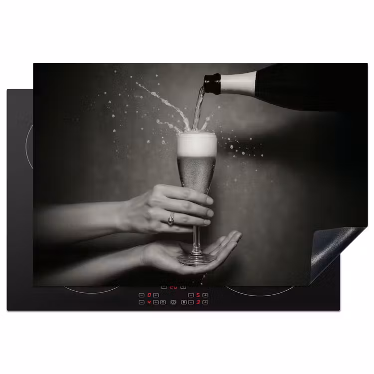 Champagnefles - Glas - Minimalistisch - Spetters Inductie beschermer vinyl 3mm klein -3d