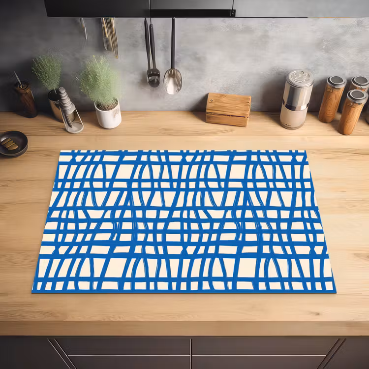 Ruitpatroon - Blauw - Crème Inductie beschermer vinyl 3mm klein 276 -sfeer5