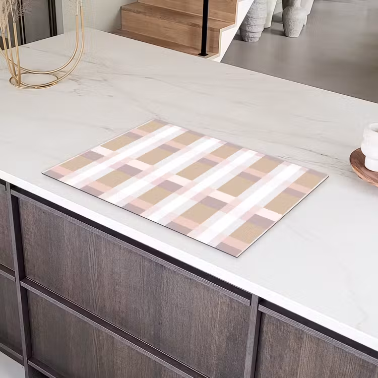 Ruitpatroon - Aardetinten - Minimalistisch Inductie beschermer vinyl 3mm klein 276 -sfeer8