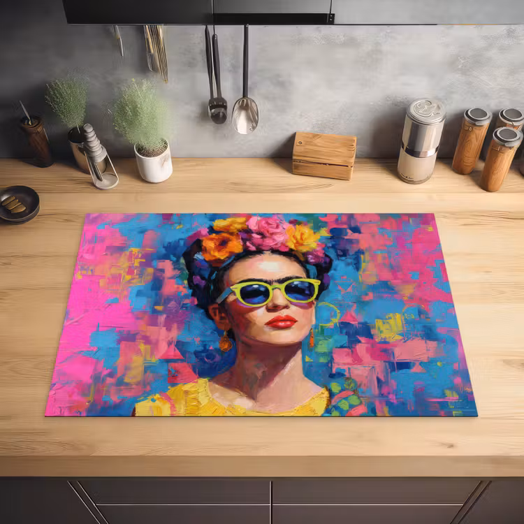 Vrolijk portret - Vrouw - Bloemenkroon Inductie beschermer vinyl 3mm klein -sfeer5