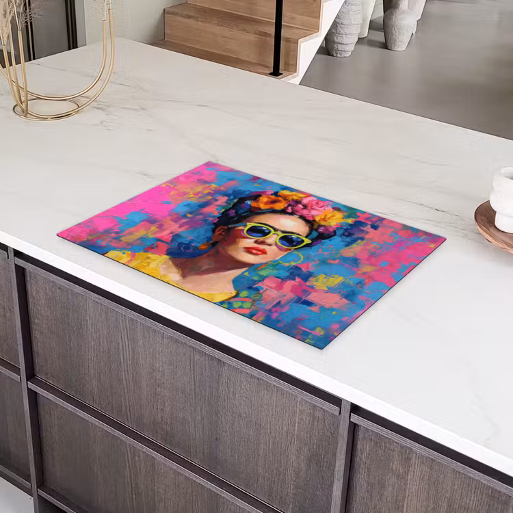 Vrolijk portret - Vrouw - Bloemenkroon Inductie beschermer vinyl 3mm klein -sfeer8