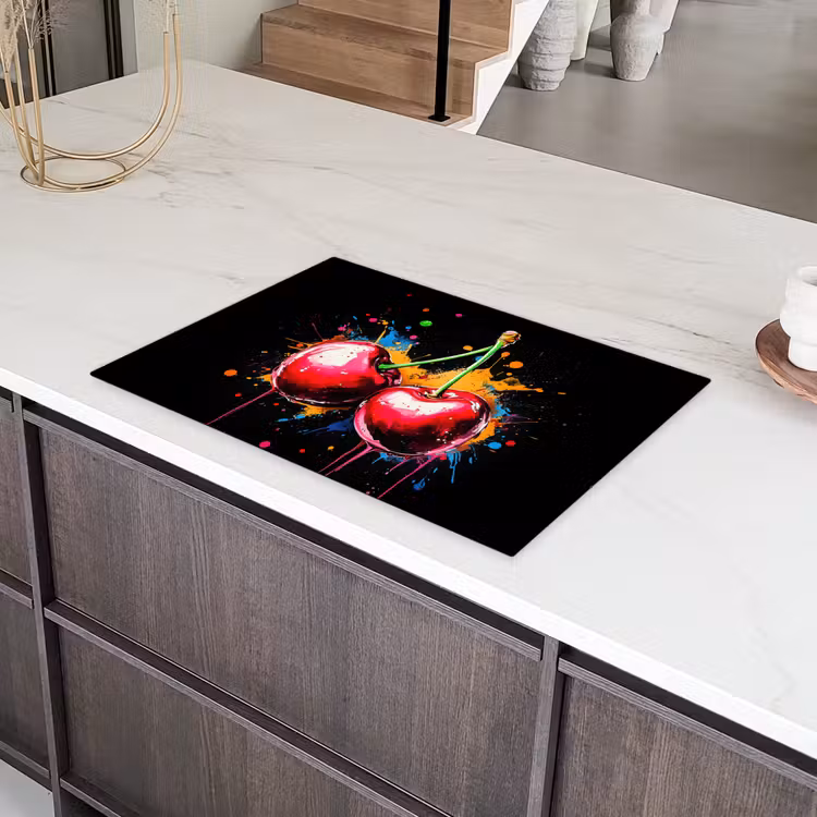 Kersen - Fruit - Graffiti - Verf - Abstract - Modern - Kleurrijk Inductie beschermer vinyl 3mm klein -sfeer8