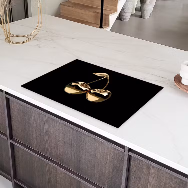 Kersen - Zwart - Goud - Chrome Inductie beschermer vinyl 3mm klein -sfeer8