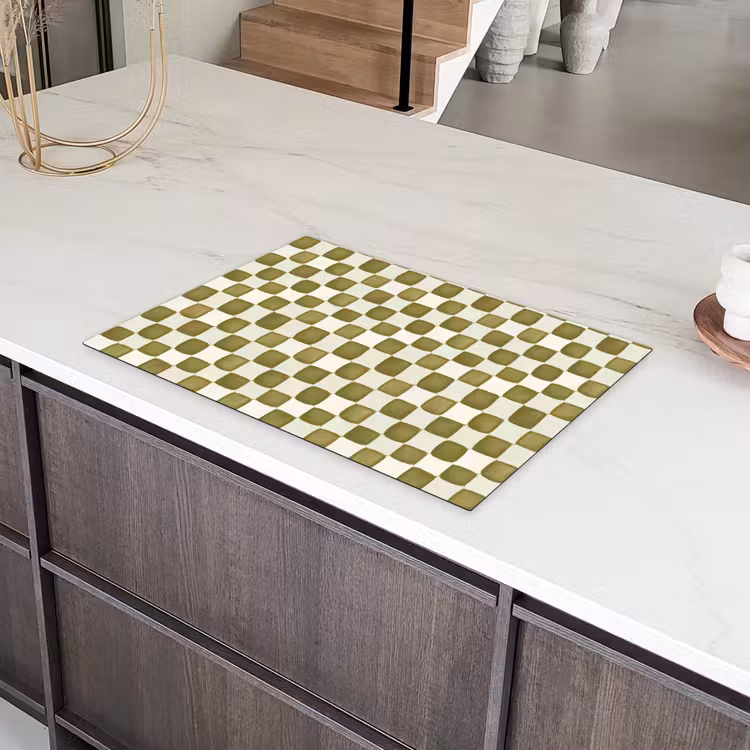 Schaak - Patroon - Groen Inductie beschermer vinyl 3mm klein 276 -sfeer8