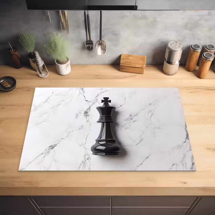 Schaakstuk - Koning - Zwart - Marmer Inductie beschermer vinyl 3mm klein -sfeer5