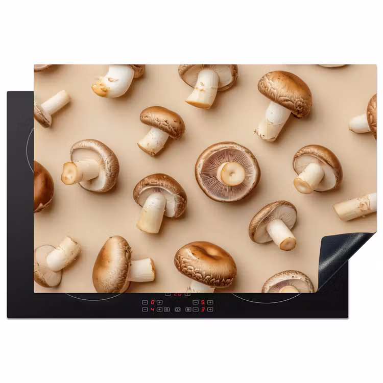 Kastanje Champignons - Beige Inductie beschermer vinyl 3mm klein -3d