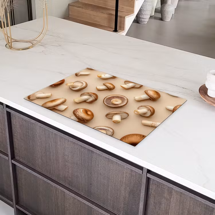 Kastanje Champignons - Beige Inductie beschermer vinyl 3mm klein -sfeer8