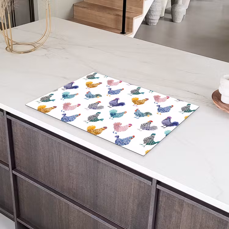 Kippen -Aquarel - Kleurrijk Inductie beschermer vinyl 3mm klein 276 -sfeer8