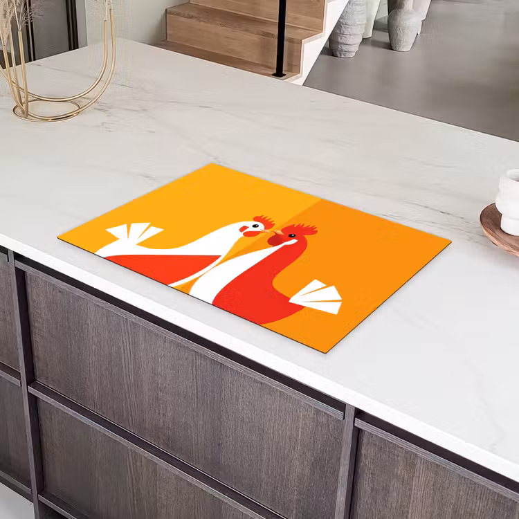 Kippen - Oranje - Vlakken Inductie beschermer vinyl 3mm klein -sfeer8
