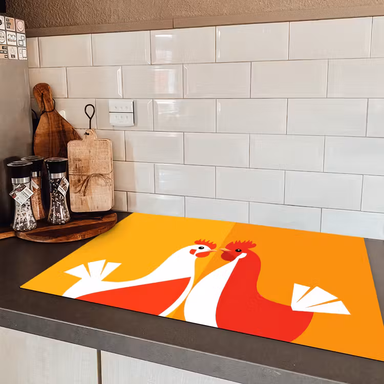 Kippen - Oranje - Vlakken Inductie beschermer vinyl 3mm klein -sfeer3