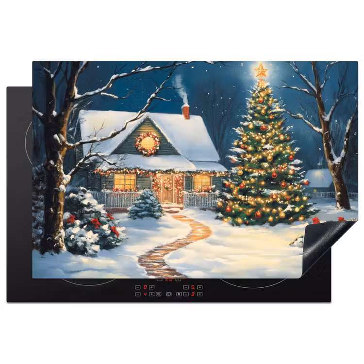 Kerst - Kerstboom - Winter - Huis - Sneeuw Inductie beschermer vinyl 3mm klein -3d