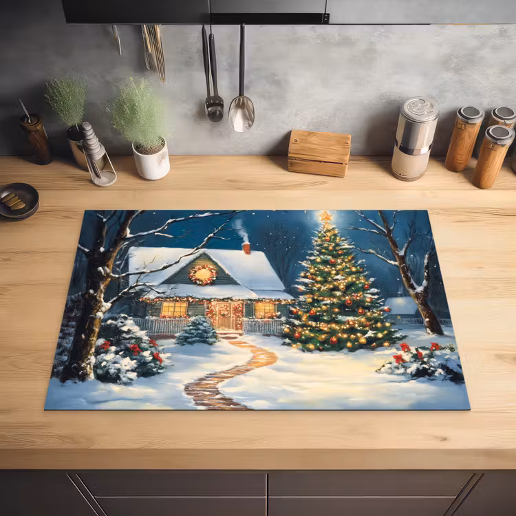 Kerst - Kerstboom - Winter - Huis - Sneeuw Inductie beschermer vinyl 3mm klein -sfeer5