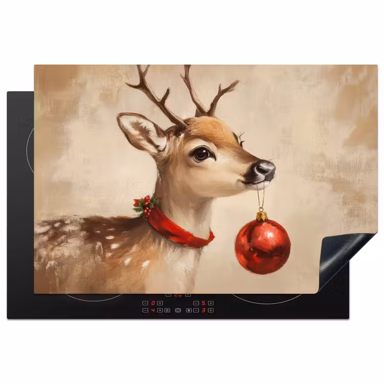 Kerst - Hert - Gewei - Kerstbal - Rendier Inductie beschermer vinyl 3mm klein -3d
