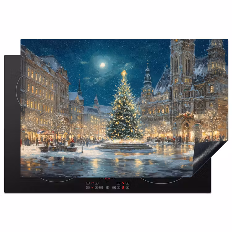 Kerstnacht - Stadsplein - Meerkleurig Inductie beschermer vinyl 3mm klein -3d