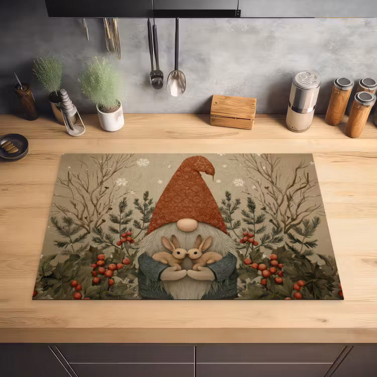 Kerstgnome - Konijntjes - Kleurrijk Inductie beschermer vinyl 3mm klein -sfeer5