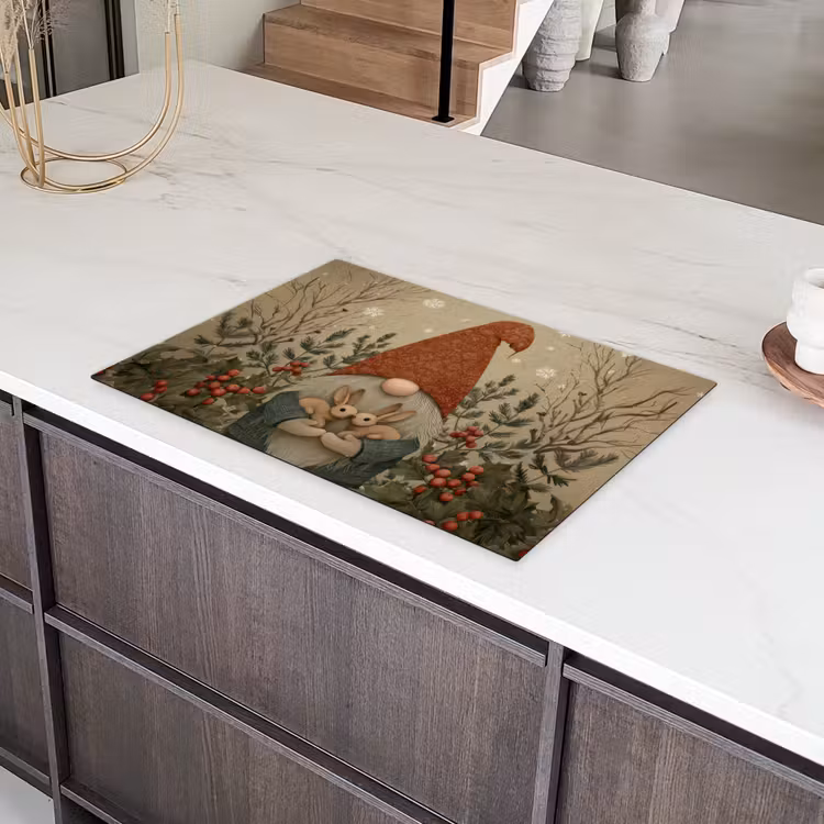 Kerstgnome - Konijntjes - Kleurrijk Inductie beschermer vinyl 3mm klein -sfeer8