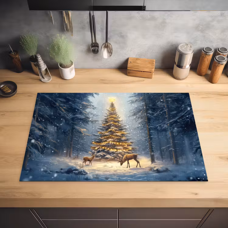 Kerstlicht - Woud - Hert - Donker Inductie beschermer vinyl 3mm klein -sfeer5