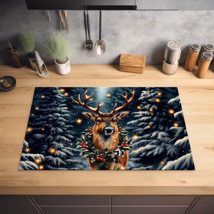 Kerst - Magie - Bos - Kleurrijk Inductie beschermer vinyl 3mm klein -sfeer5