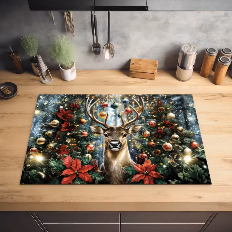 Kerstfeest - Dennenbos - Rood Inductie beschermer vinyl 3mm klein -sfeer5