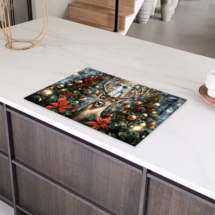 Kerstfeest - Dennenbos - Rood Inductie beschermer vinyl 3mm klein -sfeer8