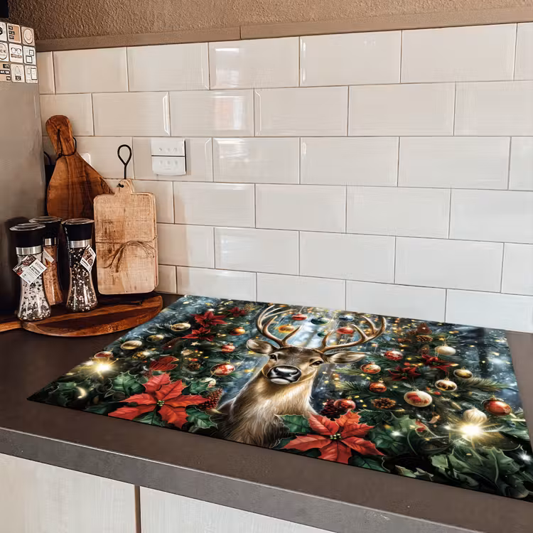 Kerstfeest - Dennenbos - Rood Inductie beschermer vinyl 3mm klein -sfeer3