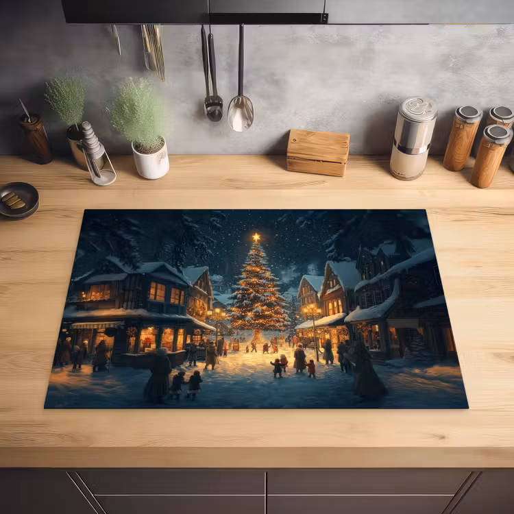 Kerstfeest - Dorp - Donker Inductie beschermer vinyl 3mm klein -sfeer5